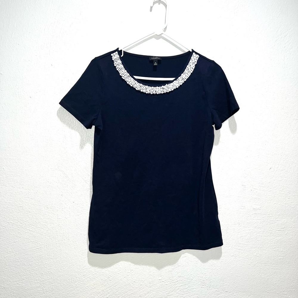 Talbots Navy Blue Beaded Top